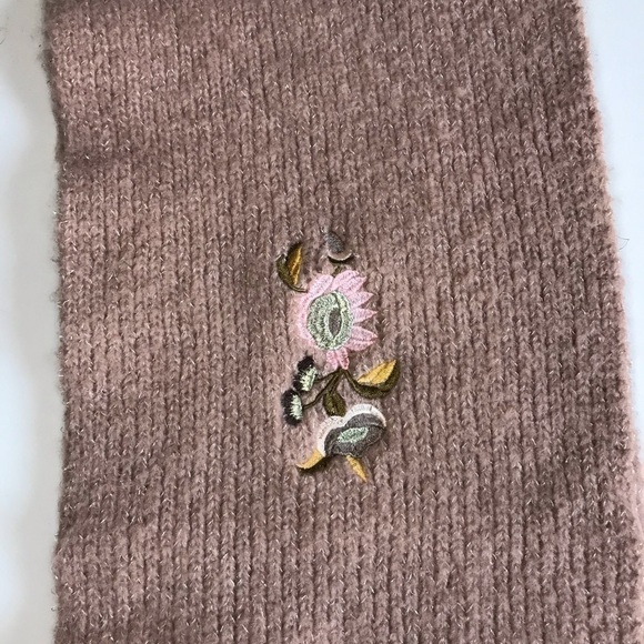 ZARA infinity knit scarf Tan with embroidery design One Size - Picture 9 of 11